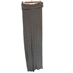 Nollie Womens Black White Striped Chevron Maxi Skirt Fold Over Waist Size Medium